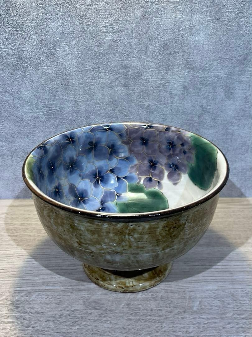 陶あん 紫陽花 高台鉢 大鉢 ボウル 京焼 清水焼 手描き 金彩 京焼 清水焼